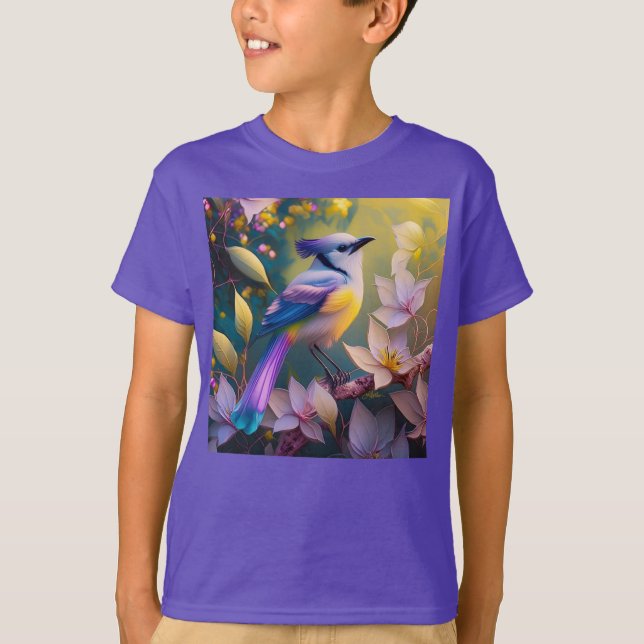 Violet Tufted Yellow Breasted Fantasy Bird T-Shirt (Vorderseite)