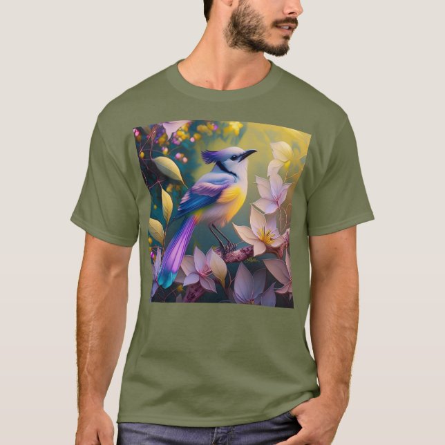 Violet Tufted Yellow Breasted Fantasy Bird T-Shirt (Vorderseite)