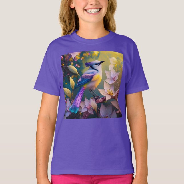 Violet Tufted Yellow Breasted Fantasy Bird T-Shirt (Vorderseite)