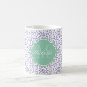 Violet Tulip Damask Monogramm Tasse