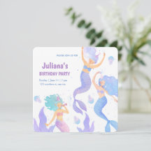 Violet und Blue Watercolor Meerjungfrau Geburtstag