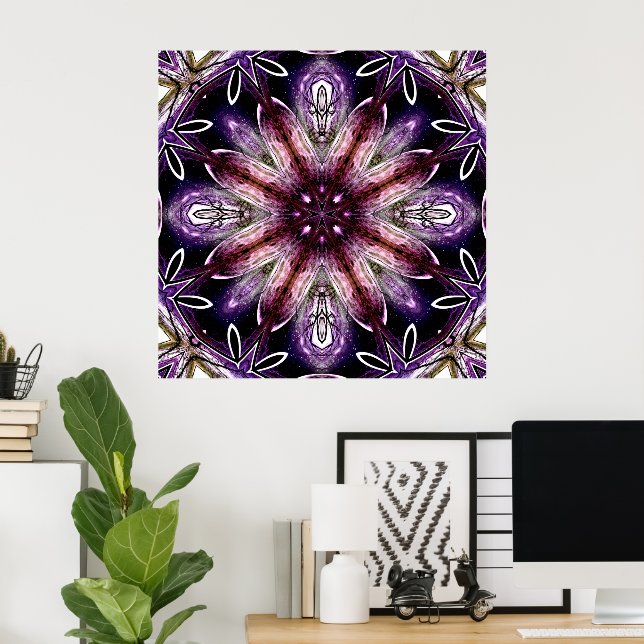 Violet und Magenta Kosmische Blume Kaleidoskop Poster (Heimbüro)