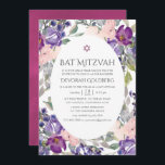 Violet und Plum floral Bat Mitzvah Einladung<br><div class="desc">Elegante Violett- und Pflaumenfledermaus Mitzvah Einladung mit den Farbtönen von Salbeigrün und Rosa,  die schnell und einfach auf Ihre Veranstaltungsspezifikationen zugeschnitten sind.</div>