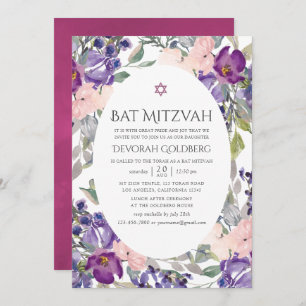 Violet und Plum floral Bat Mitzvah Einladung