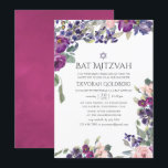 Violet und Plum floral Bat Mitzvah Einladung<br><div class="desc">Elegante Violett- und Pflaumenfledermaus Mitzvah Einladung mit den Farbtönen von Salbeigrün und Rosa,  die schnell und einfach auf Ihre Veranstaltungsspezifikationen zugeschnitten sind.</div>