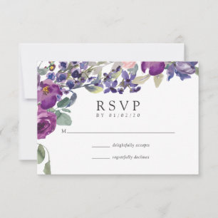 Violet und Plum floral Wedding RSVP Karte