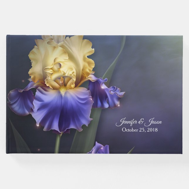 Violet und Yellow Iris Wedding Guest Book Gästebuch (Vorderseite)
