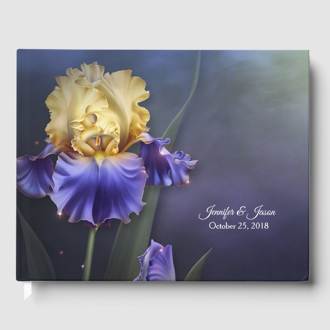 Violet und Yellow Iris Wedding Guest Book Gästebuch (Vorderseite)