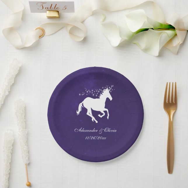 Violet Unicorn-Hochzeitszettel Pappteller (Hochzeit)