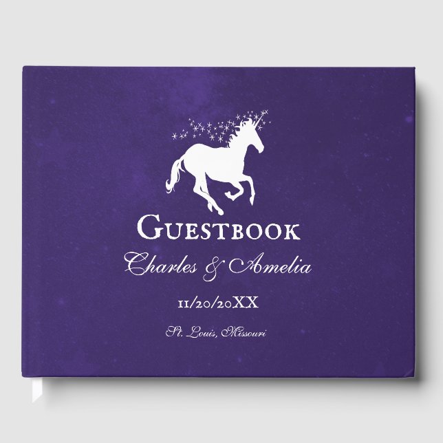 Violet Unicorn Wedding Guestbook Gästebuch (Vorderseite)