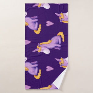 Violet Unicorns Hört Wasserfarbmuster. Badehandtuch