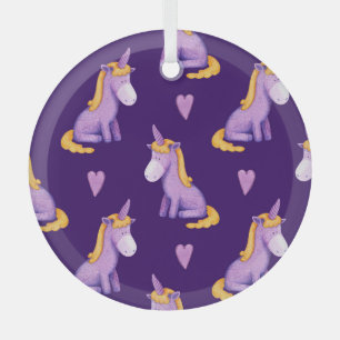 Violet Unicorns Hört Wasserfarbmuster. Ornament Aus Glas