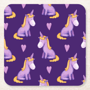 Violet Unicorns Hört Wasserfarbmuster. Rechteckiger Pappuntersetzer