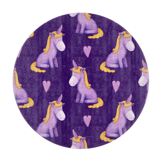 Violet Unicorns Hört Wasserfarbmuster. Schneidebrett (Vorderseite)