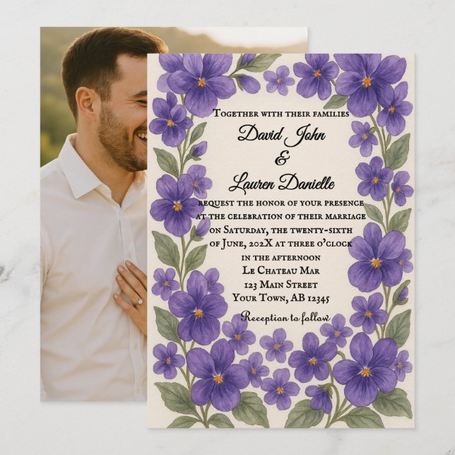 Violet Veil Photo Wedding Invitation Einladung (Vorne/Hinten)
