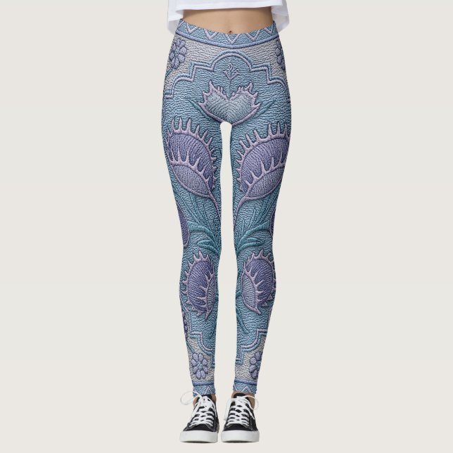 Violet Venus Fly Trap Scarf Leggings (Vorderseite)
