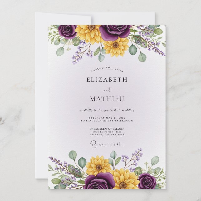 Violet Vivid Botanical Wedding Einladung (Vorderseite)