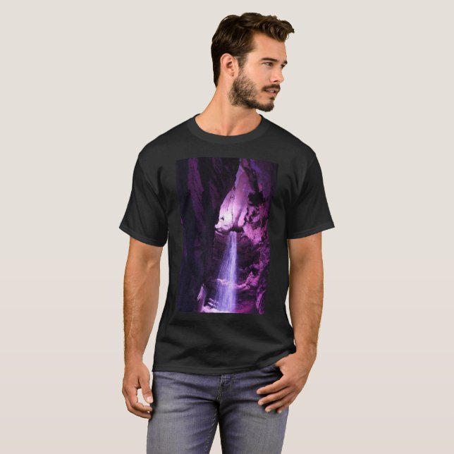 Violet Wasserfall Männer schwarzer T - Shirt (Vorne ganz)