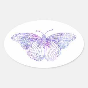 Violet Watercolor Butterfliy Ovaler Aufkleber
