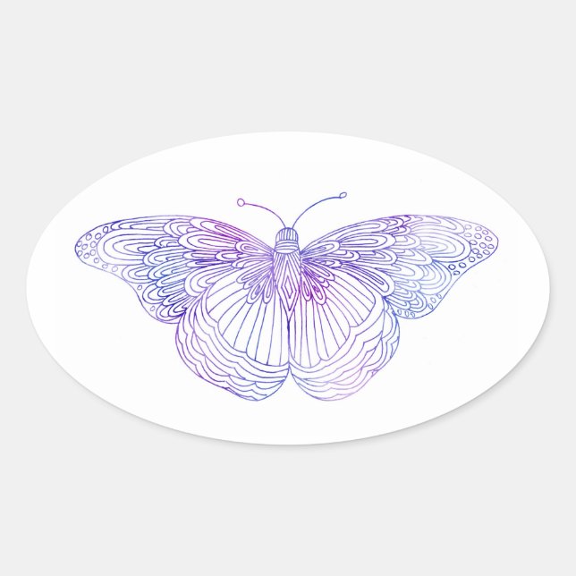 Violet Watercolor Butterfliy Ovaler Aufkleber (Vorderseite)