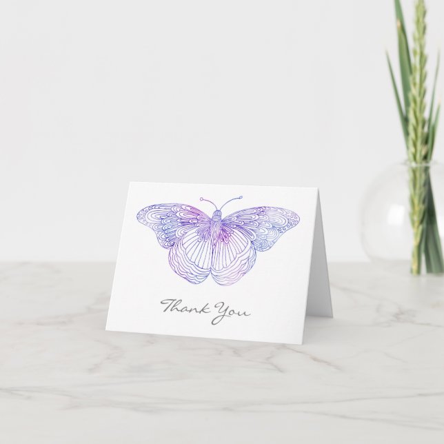 Violet Watercolor Butterfly Dankeskarte (Vorderseite)