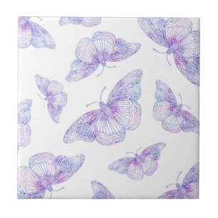 Violet Watercolor Butterfly Pattern Fliese