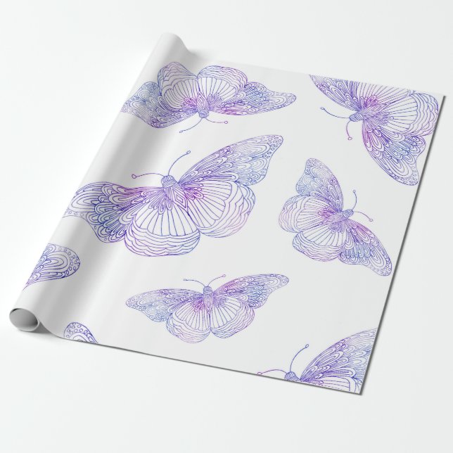 Violet Watercolor Butterfly Pattern Geschenkpapier (Ungerollt)