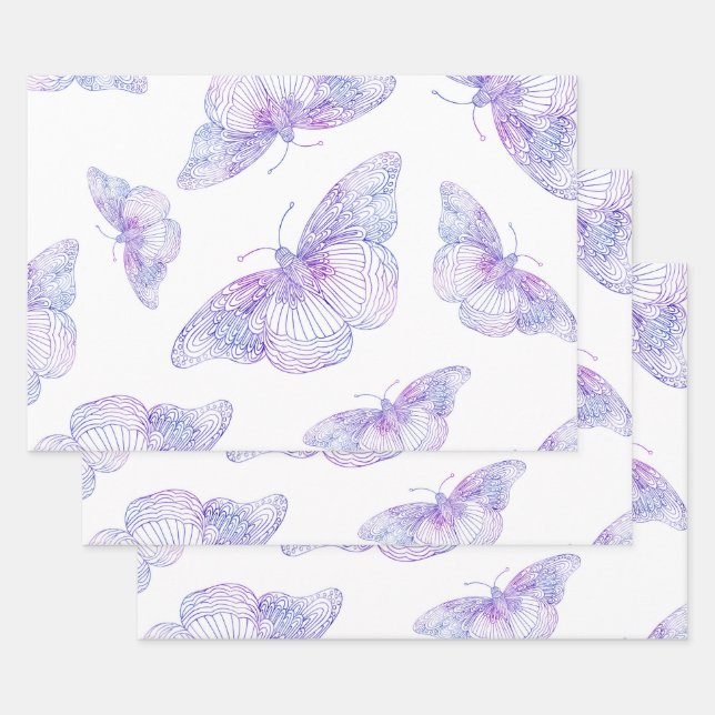 Violet Watercolor Butterfly Pattern Geschenkpapier Set (Set)
