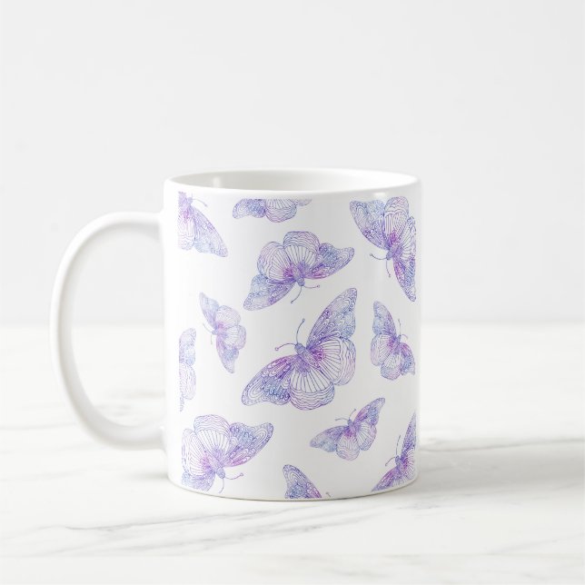 Violet Watercolor Butterfly Pattern Kaffeetasse (Links)