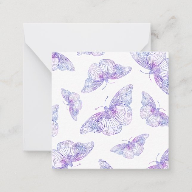 Violet Watercolor Butterfly Pattern Mitteilungskarte (Vorderseite)