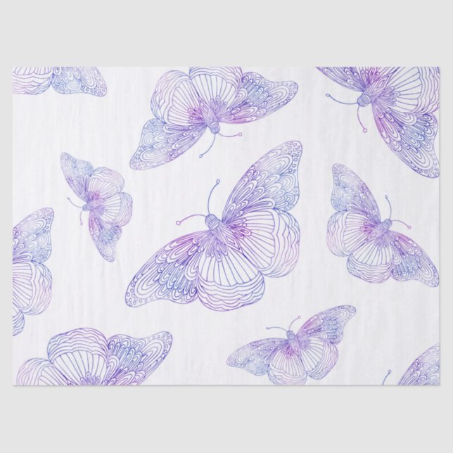 Violet Watercolor Butterfly Pattern Seidenpapier (Vorderseite)