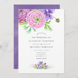Violet Watercolor Floral Wedding Einladung