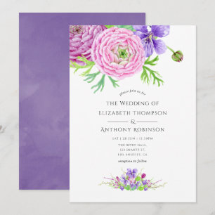 Violet Watercolor Floral Wedding Einladung