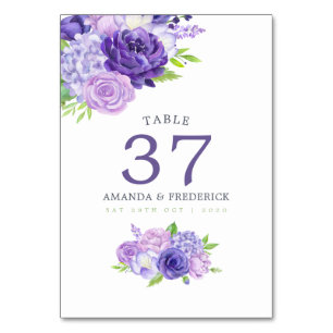 Violet Watercolor Floral Wedding Tischnummer