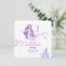 Violet Watercolor Mermaid Geburtstagsparty Geburts Einladung