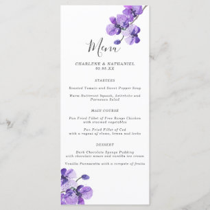 Violet Watercolor Orchid Wedding Menu Menükarte