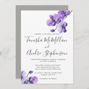 Violet Watercolor Orchideen Hochzeit Einladung