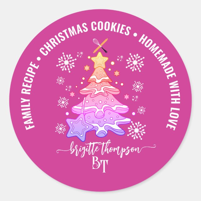 Violet Weihnachtsbaum Cookie Backen Crew Schneeflo Runder Aufkleber (Vorderseite)