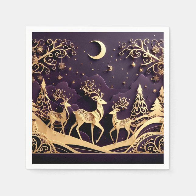 Violet Winter Whimsy – Moonlit Deer Christmas Serviette (Vorderseite)
