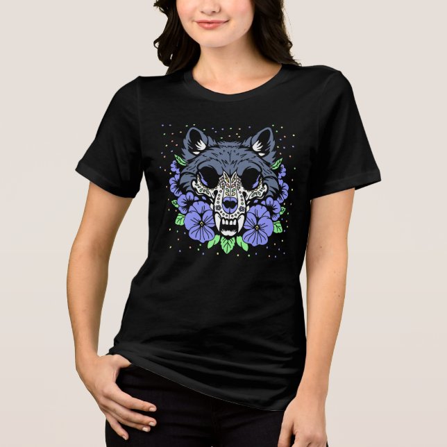 Violet & Wolf Skull im Februar Tri-Blend Shirt (Vorderseite)