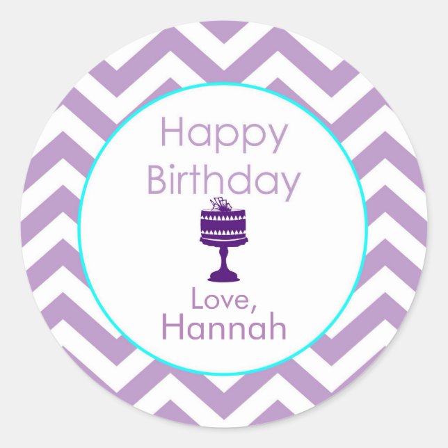 Violet Zickzack Personalisierten Geburtstagsaufkle Runder Aufkleber (Vorderseite)