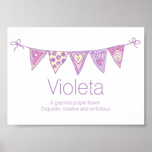 Violeta-Name bedeutet lila rosa gezeichnet Bundle Poster