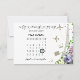 Violetblüte und Hochzeit mit Reisegedanken Save The Date