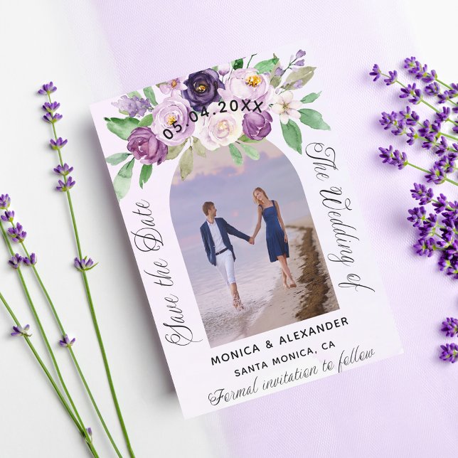 Violetflorale Foto Hochzeit speichern Sie das Datu Save The Date (Von Creator hochgeladen)