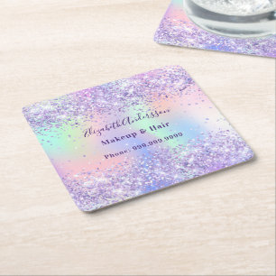 Violetlavender holografische Namensgeschäft Rechteckiger Pappuntersetzer