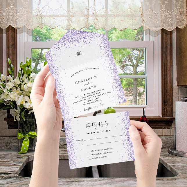 Violetlavender white conetti uAwg wedding All In One Einladung (Von Creator hochgeladen)