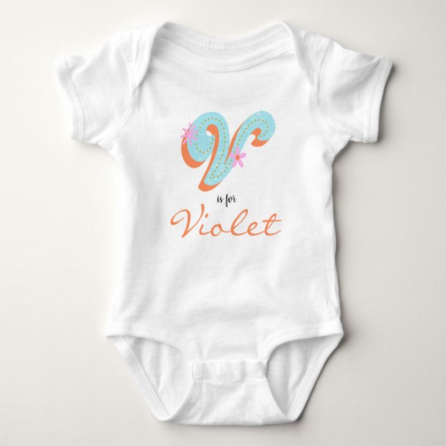 Violetname Reveal Floral Letter V Girl Blume Baby Strampler (Vorderseite)