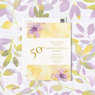 Violets Gold 50. Hochzeitstag Einladung Postkarte