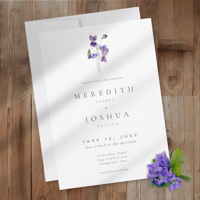 Violets Watercolor Minimalist Elegant Wedding Einladung (Von Creator hochgeladen)