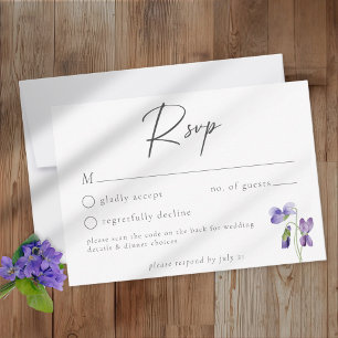 Violets Watercolor Minimalist Elegante Hochzeit QR RSVP Karte